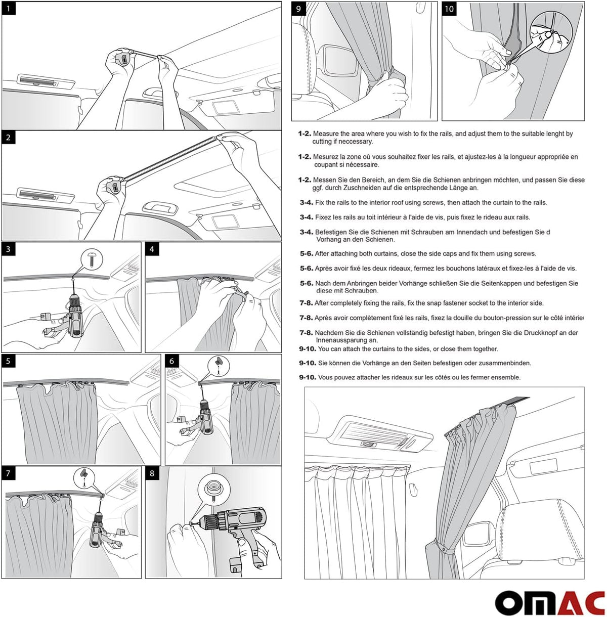 Black Campervan Divider Curtains Blinds Kit 2 pcs. Curtains 1pcs. Profiles Screws (54x39 inch) V86578