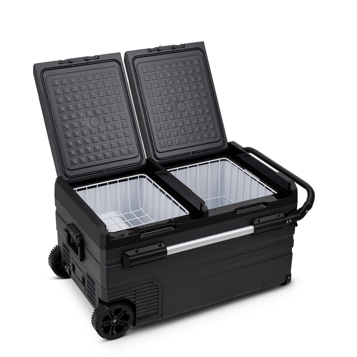 Portable 80 qt. Electric Car Camping Cooler with Dual Zone Fridge and Freezer Storage - Black F4201