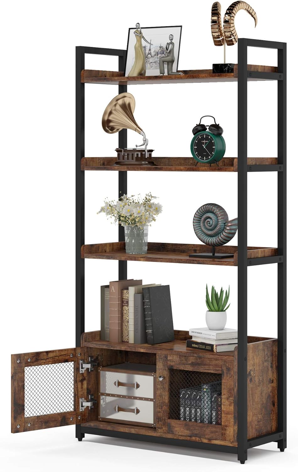 4-Tier Bookshelf with Doors and 2 Storage Cabinets L43347