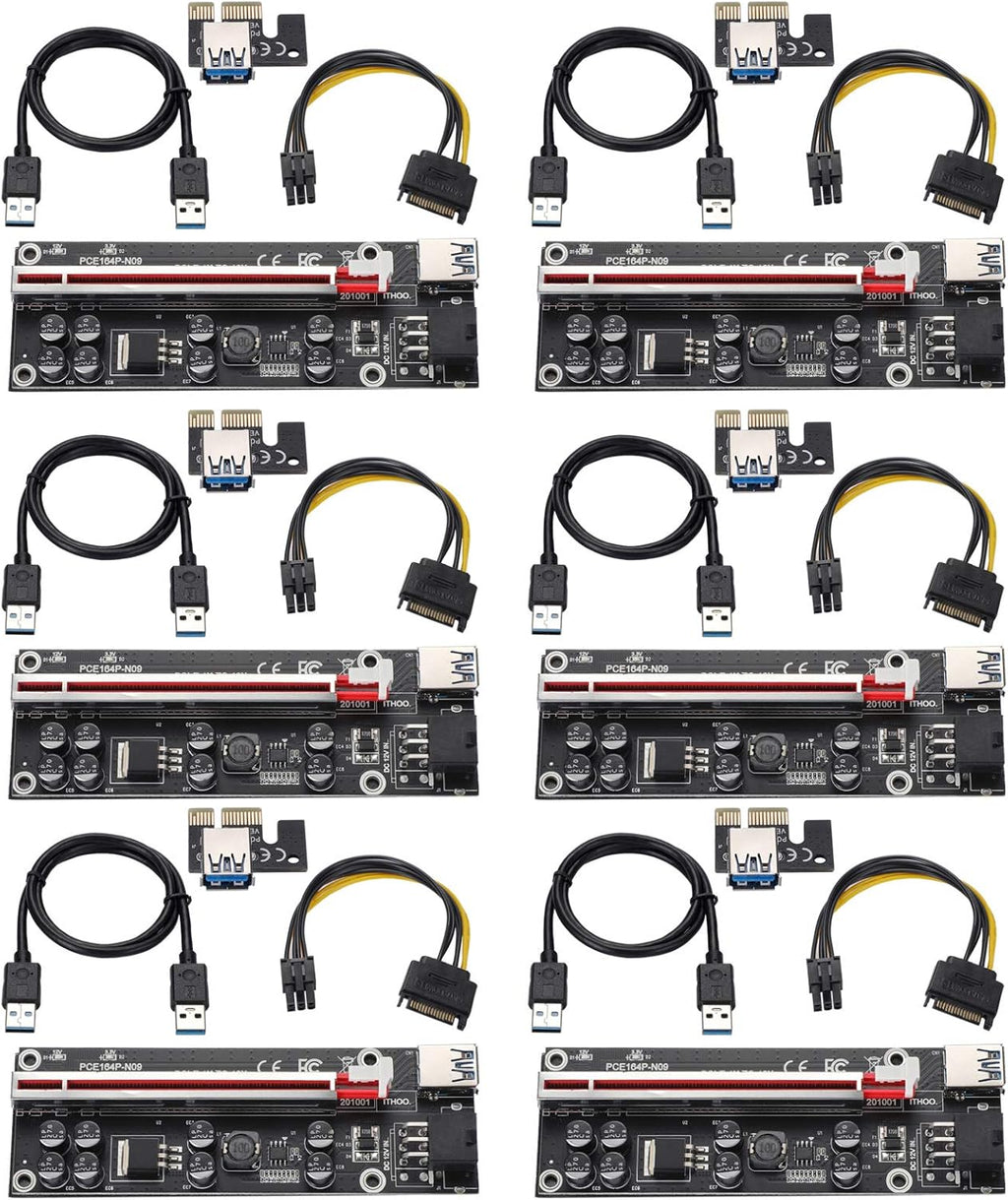 PCI-E 1X to 16X Riser Card with 24in USB 3.0 Extension Cable & 6PIN SATA Power Cable, Black, Pack of 2 C41241
