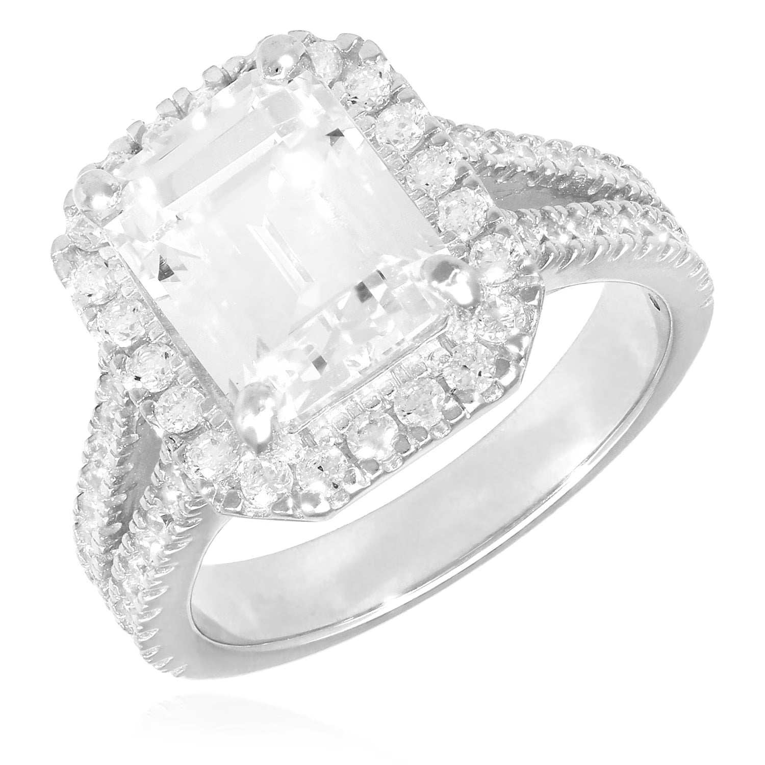 14K White Gold Emerald Cut Diamond Engagement Ring K449