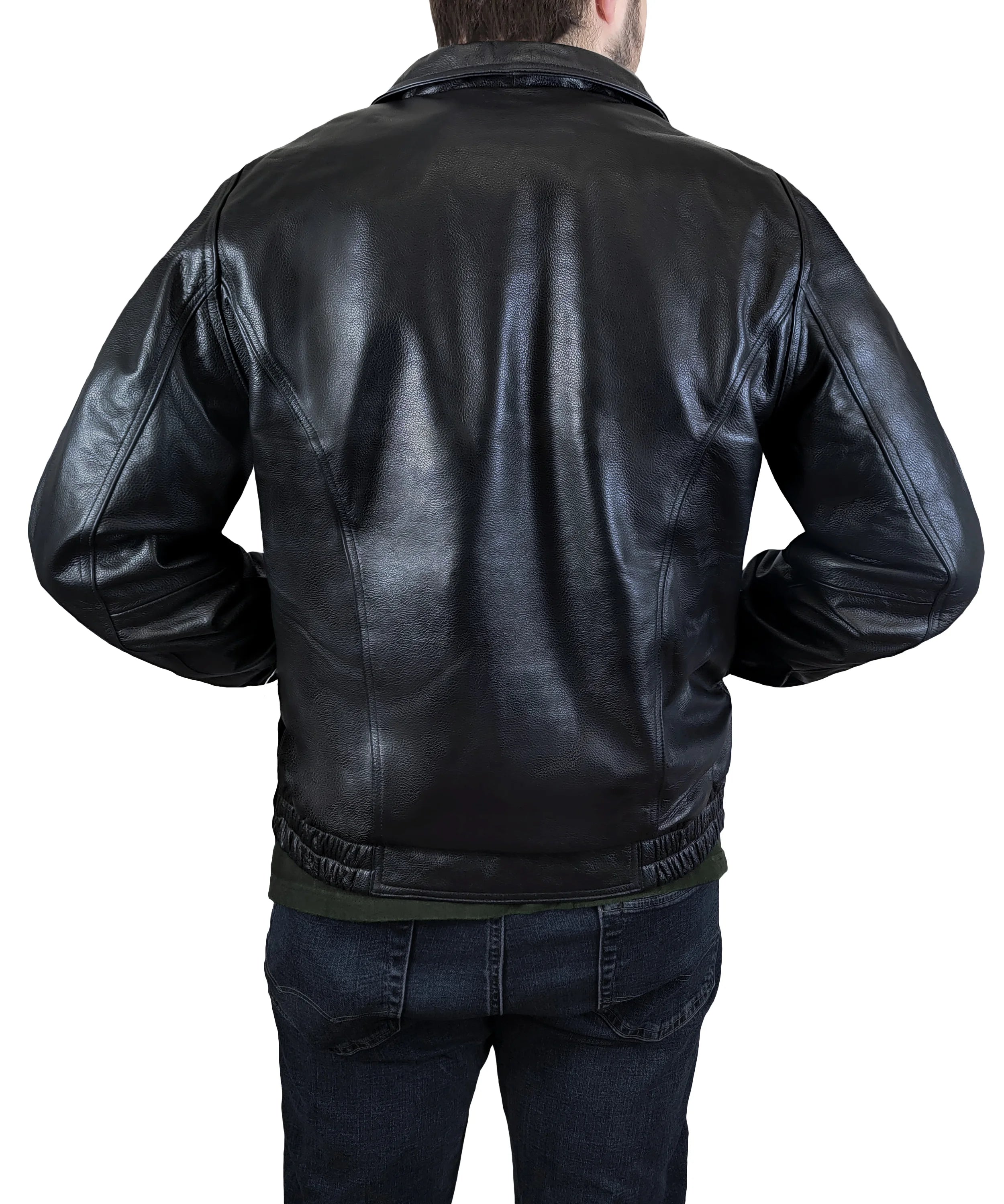 Black Genuine Leather Bomber Jacket U71322