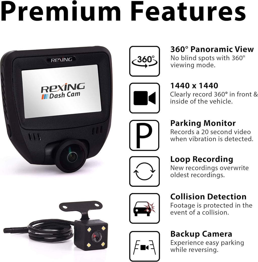 360 Degree Dual Channel Dash Cam with Rear Camera M7670