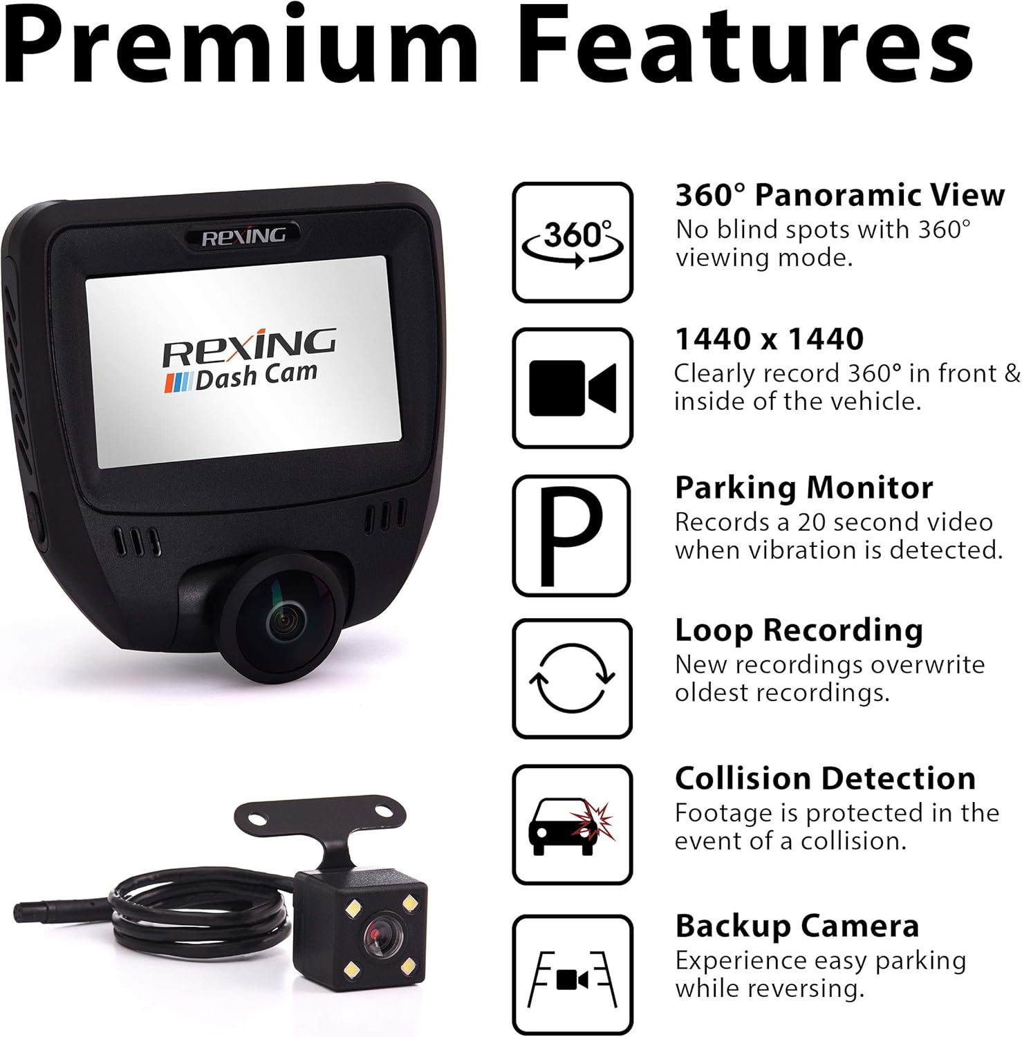 360 Degree Dual Channel Dash Cam with Rear Camera M7670