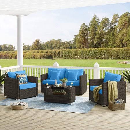 Blue PE Wicker Rattan Sectional Sofa Set N390673
