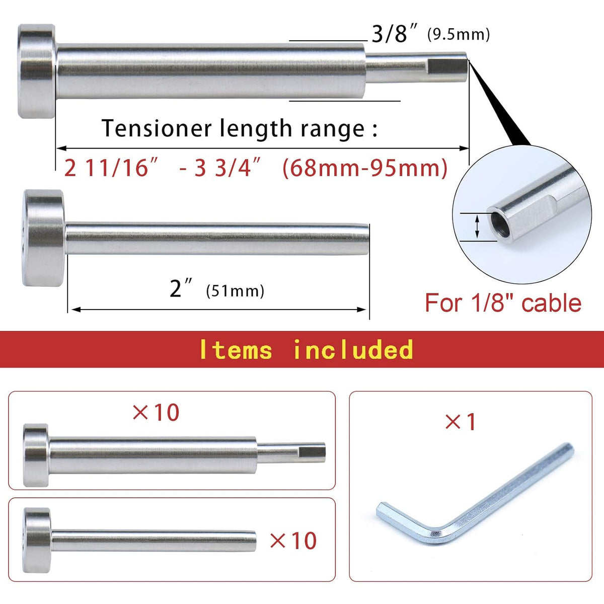 10Pair Invisible Cable Railing Kit T316 Stainless Steel U73606