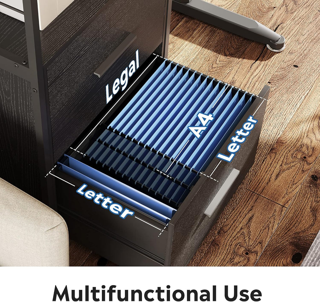 Black 2 Drawer Lateral File Cabinet with Lock W27363
