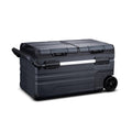 Portable 80 qt. Electric Car Camping Cooler with Dual Zone Fridge and Freezer Storage - Black F4201