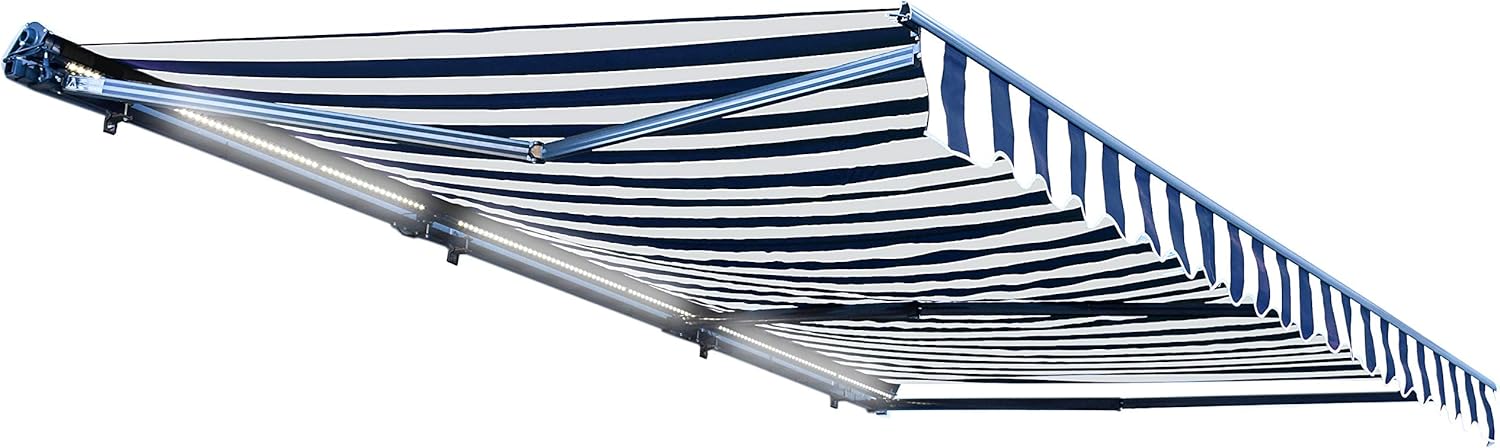 Motorized Retractable Patio Awning, 16x10 Feet, Polyester Canopy, Blue V9493