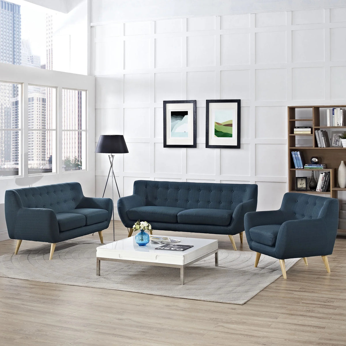 Navy Fabric Three PCS Living Room Set M16097