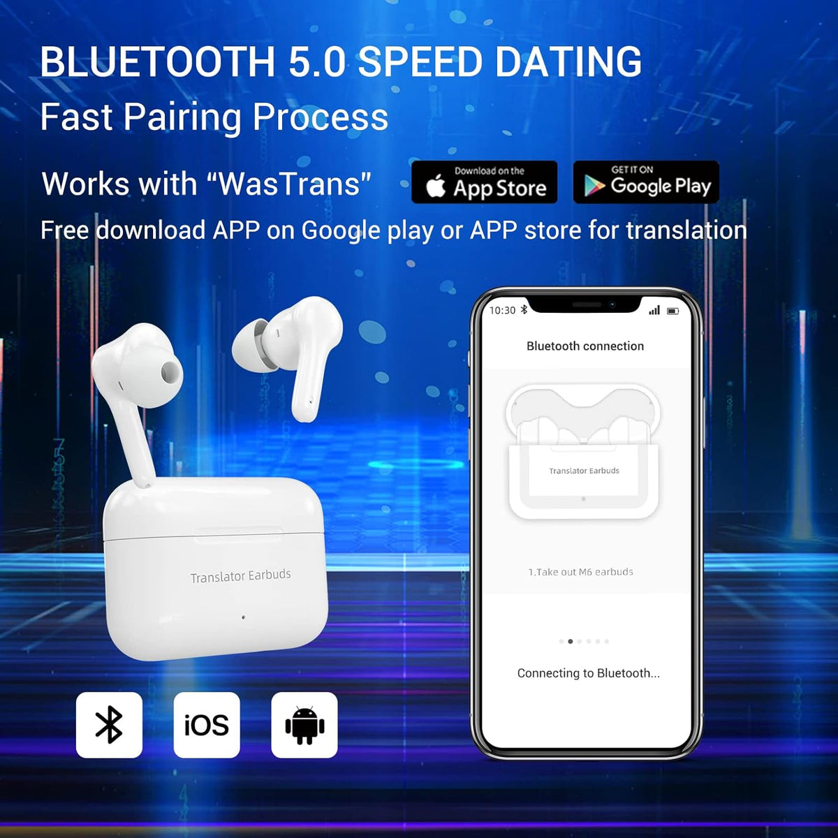 71 Language Instant Voice Translator Earbuds with Bluetooth R842004