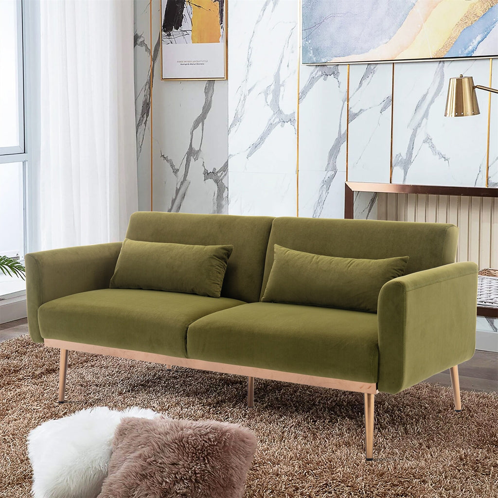Pink Velvet Loveseat Sofa With Metal Feet M6969