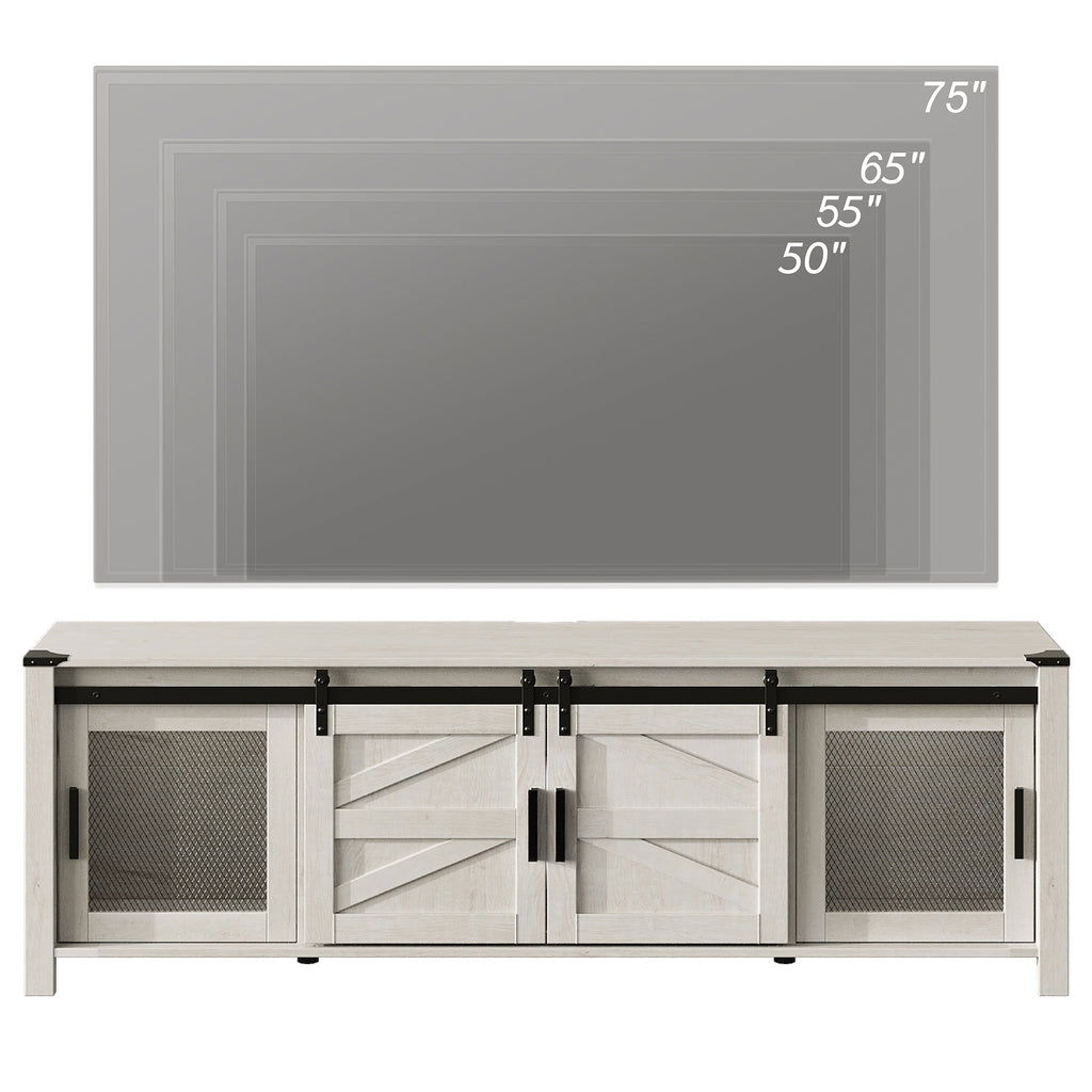 White Wood Entertainment Center for TV with Sliding Barn Door and Storage Shelf C21590