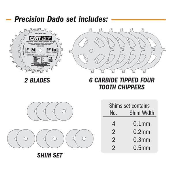Precision Dado Set 6-Inch x 20 Teeth with 5/8-Inch Bore Y262
