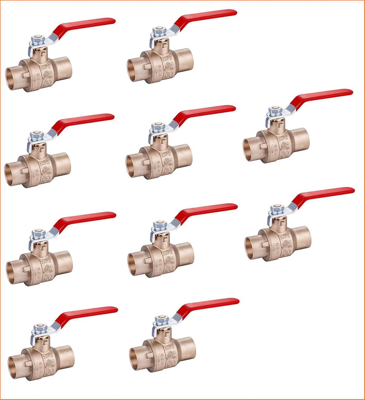 1/2" Sweat Solder Brass Full Port Ball Valve Lead Free Red Handle (5-Pack) B657