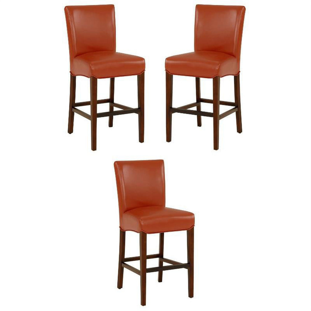 26" Bonded Leather Counter Stool in Orange - Set of 3 X938