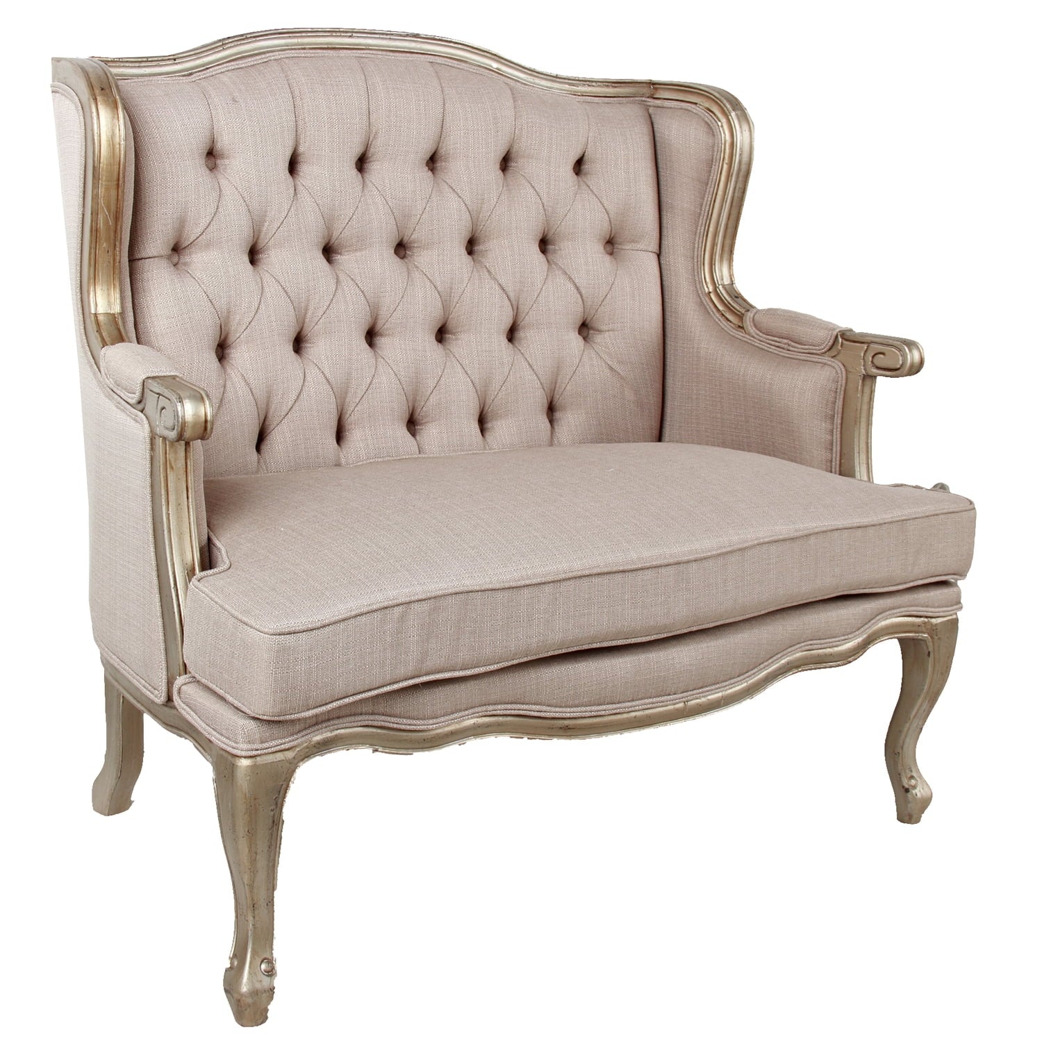 Beige and Gold Fabric Upholstered Rubber Wood Settee with Cabriole Legs K7972