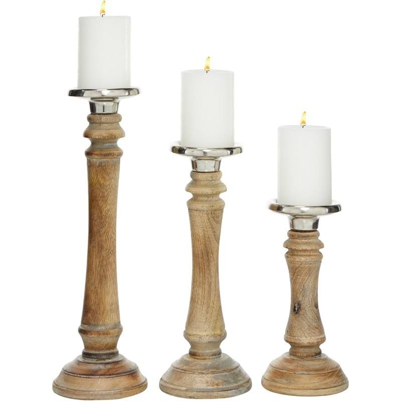 Brown Mango Wood Candle Holder (Set of 3) B266322