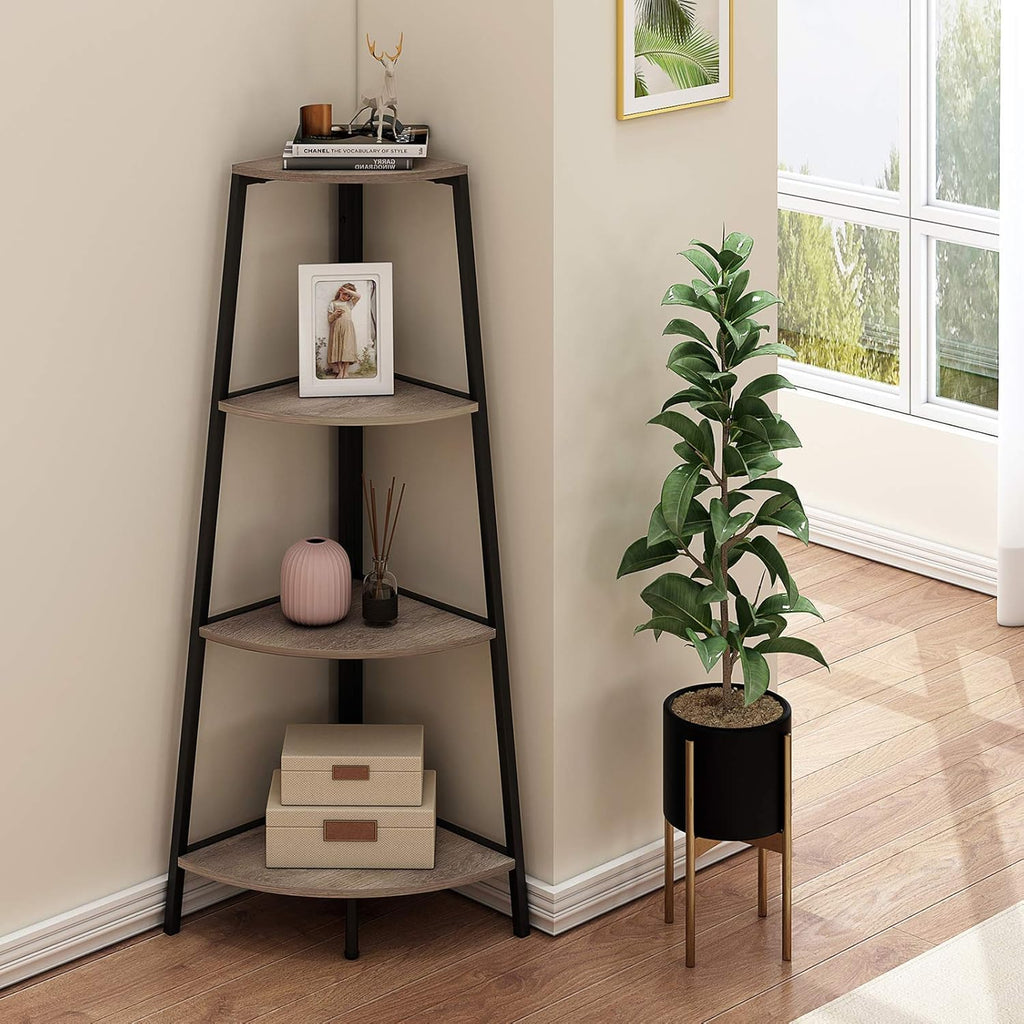 Grey 4 Shelves Corner Bookcase V588274