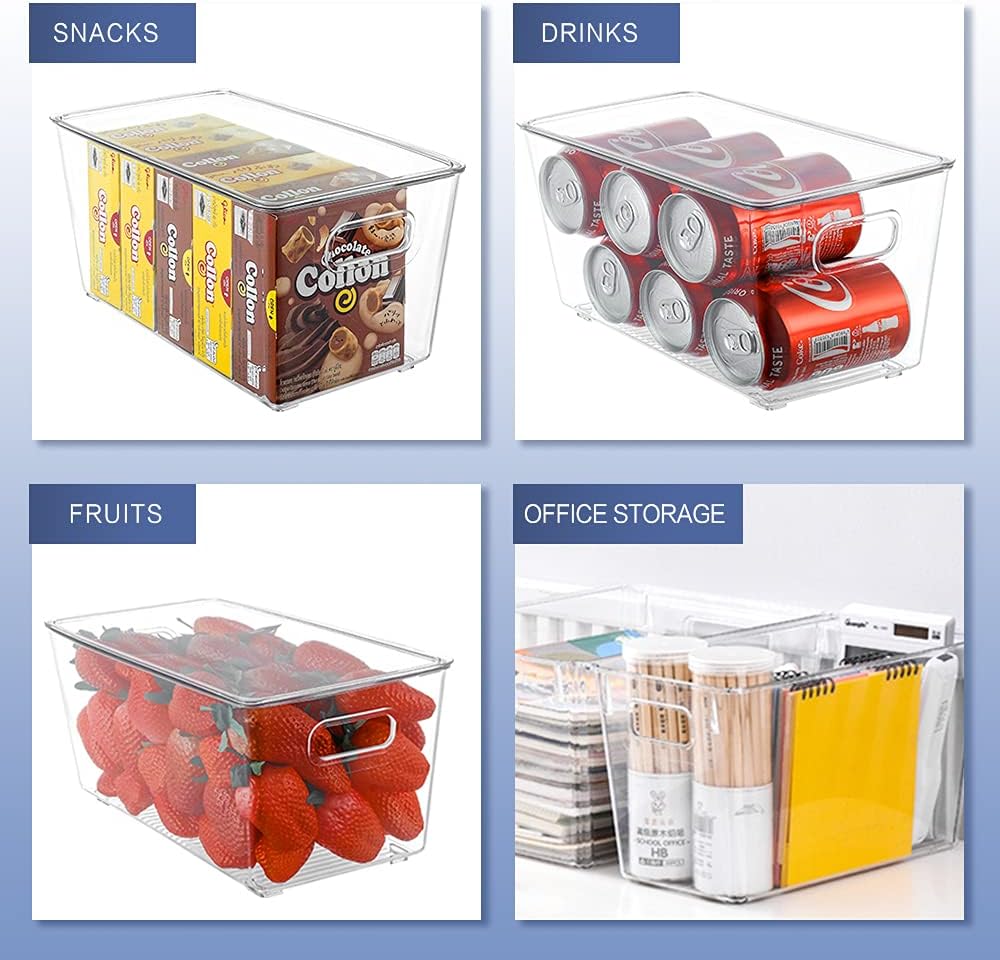8 Pack Large Clear Fridge Organizer Bins with Lids and Handles E3603