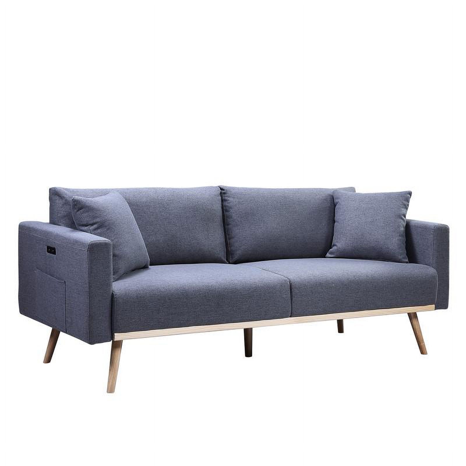 Dark Gray Linen Fabric Sofa Loveseat Set with USB Ports X934504