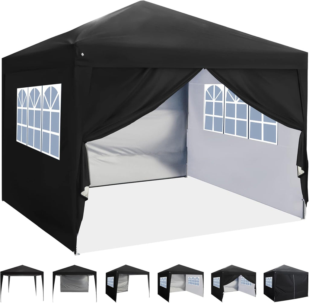 10'x10' Pop Up Canopy with Sidewalls, Adjustable Leg Heights, Windows, Wheeled Carry Bag, Stakes and Ropes, Royal Blue G71642