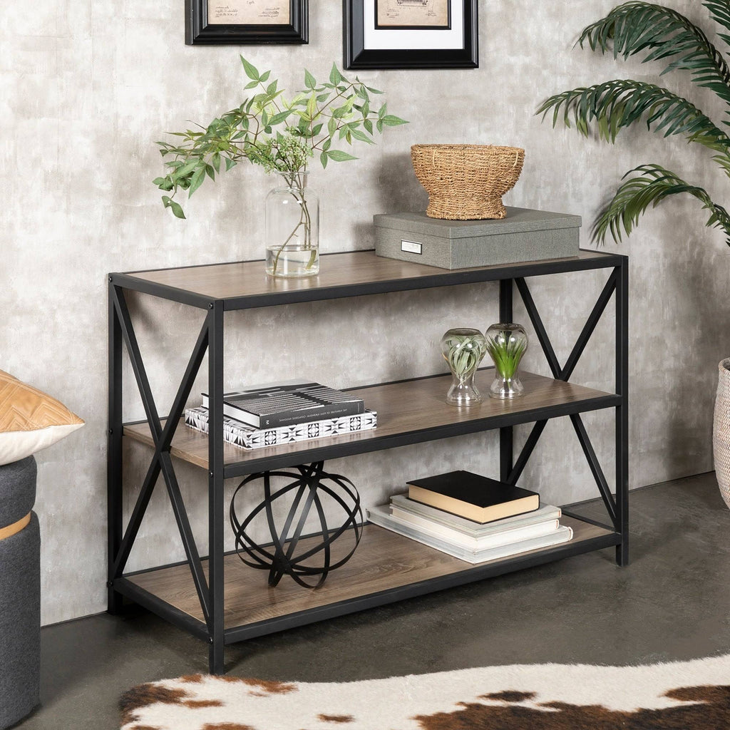 Rustic Oak / Black Metal X-Frame Bookshelf E84741