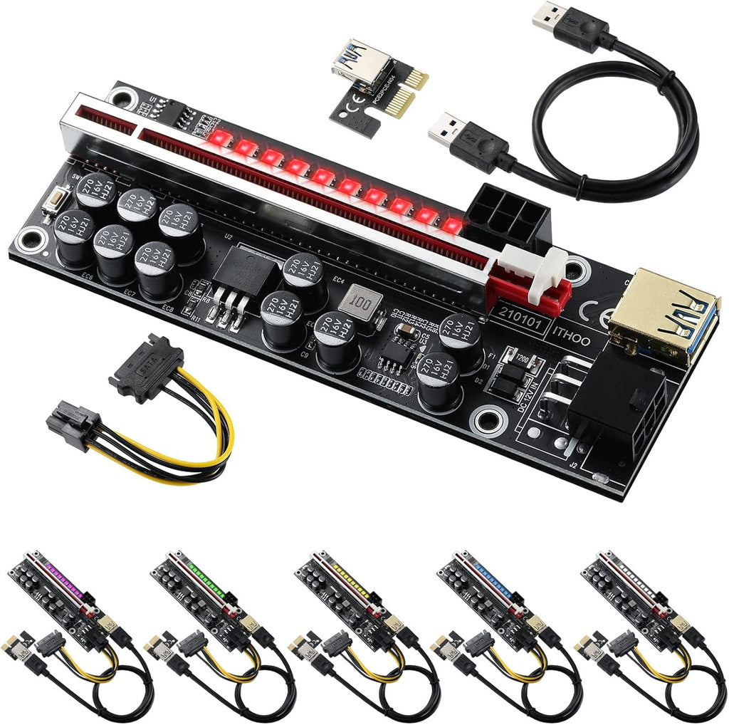 PCI-E 1X to 16X Riser Card with 24in USB 3.0 Extension Cable & 6PIN SATA Power Cable, Black, Pack of 2 C41241