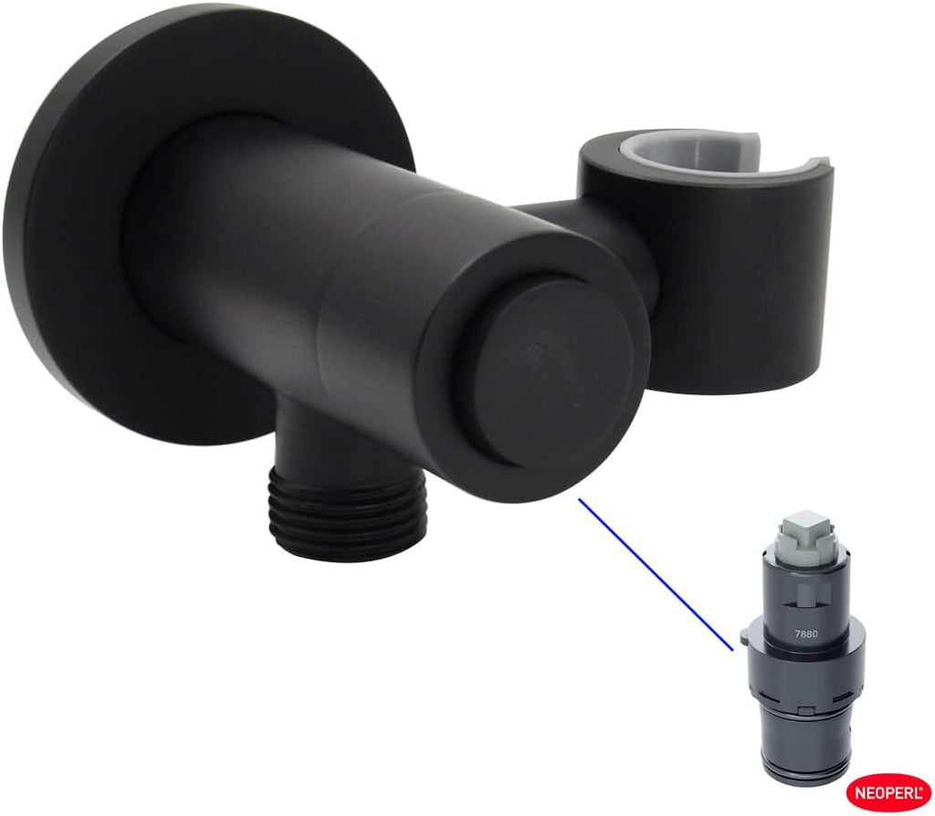 Solid Brass Matte Black Wall Supply Elbow with Hand Shower Holder I24913