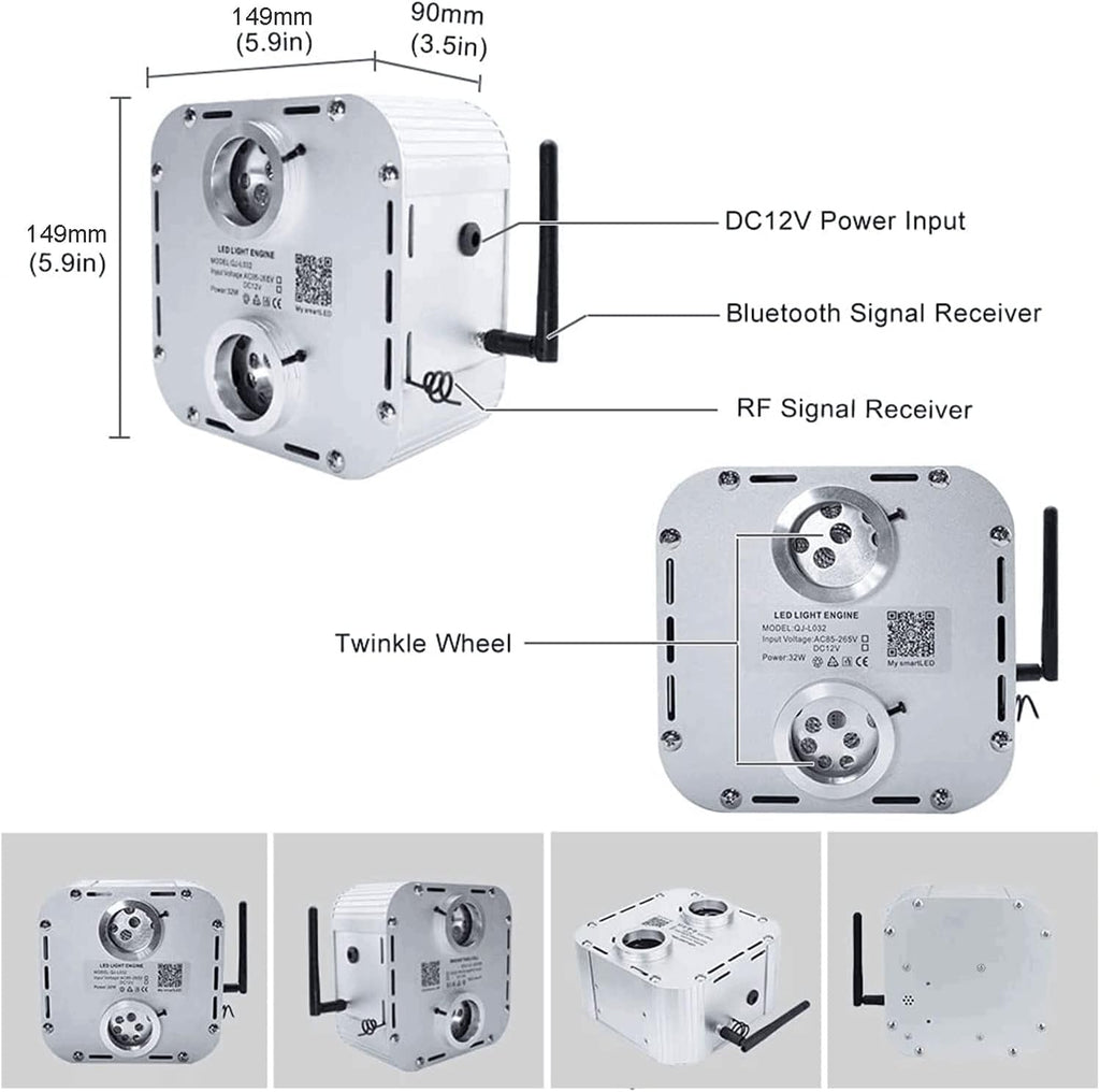 32W Dual Head Fiber Optic Lights Kit with 2000pcs 16.4ft Optical Fiber Cable and 28key Remote E382315