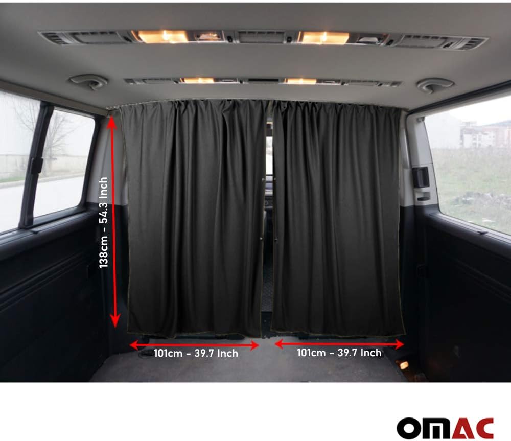 Black Campervan Divider Curtains Blinds Kit 2 pcs. Curtains 1pcs. Profiles Screws (54x39 inch) V86578