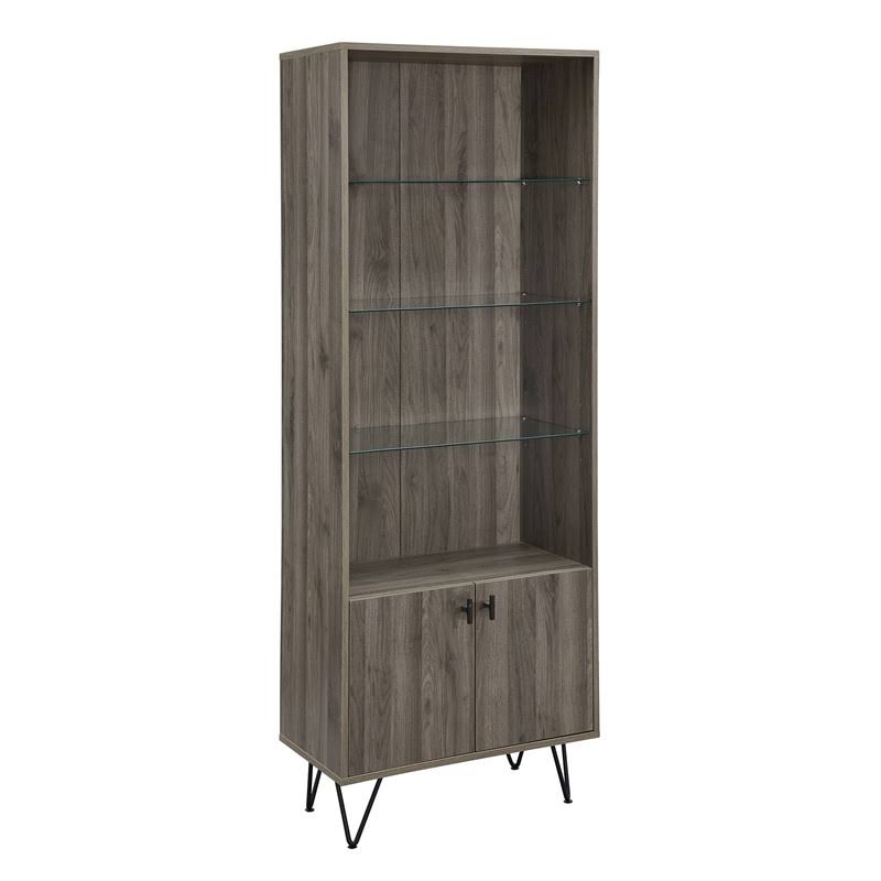 68x22 Slate Gray Wood Curio Cabinet K6064