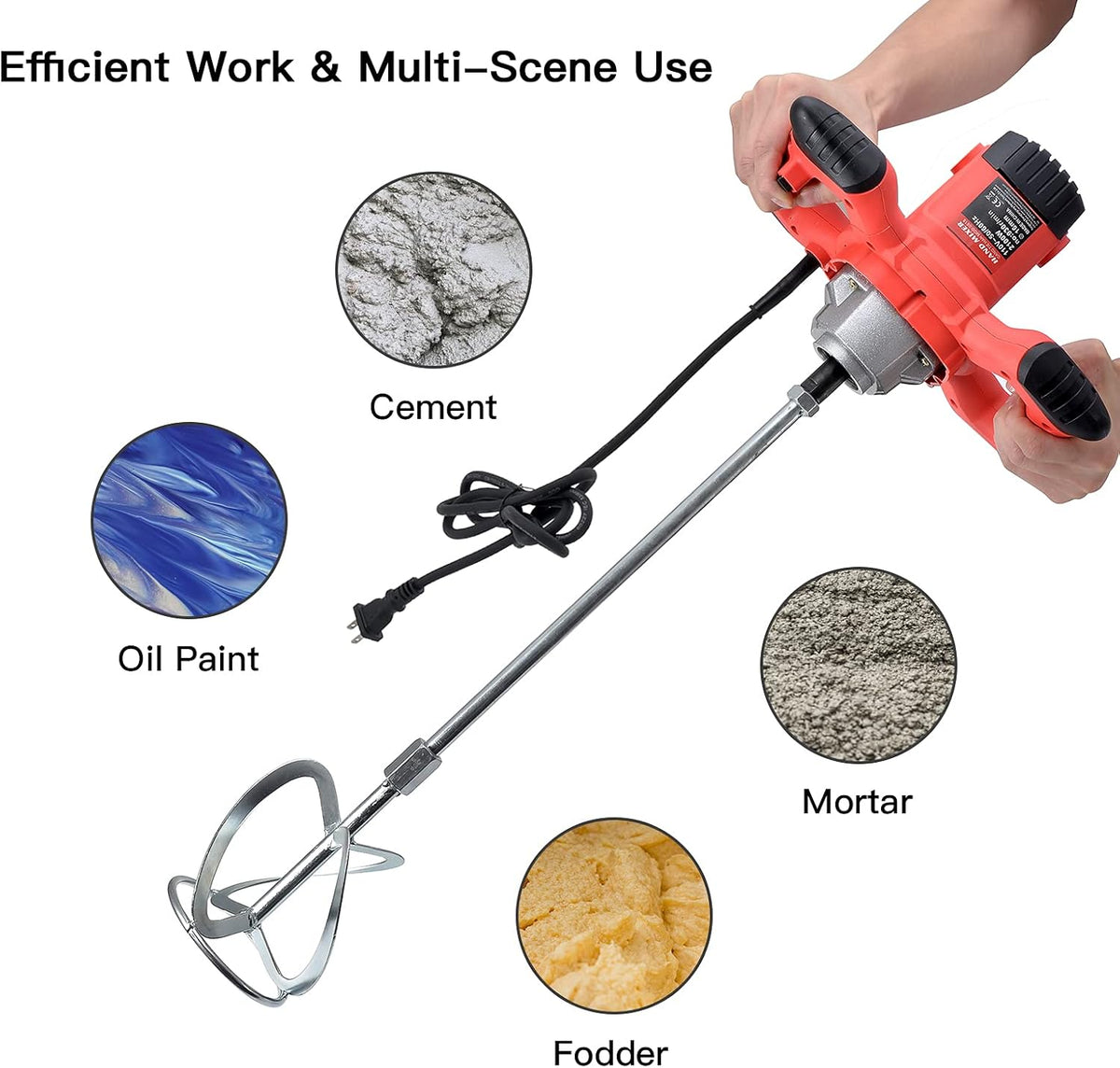 2100W Electric Handheld Concrete Mixer Drill, Cement Stirrer with Rod, 6 Speed, 110V, Pack of 2 M276