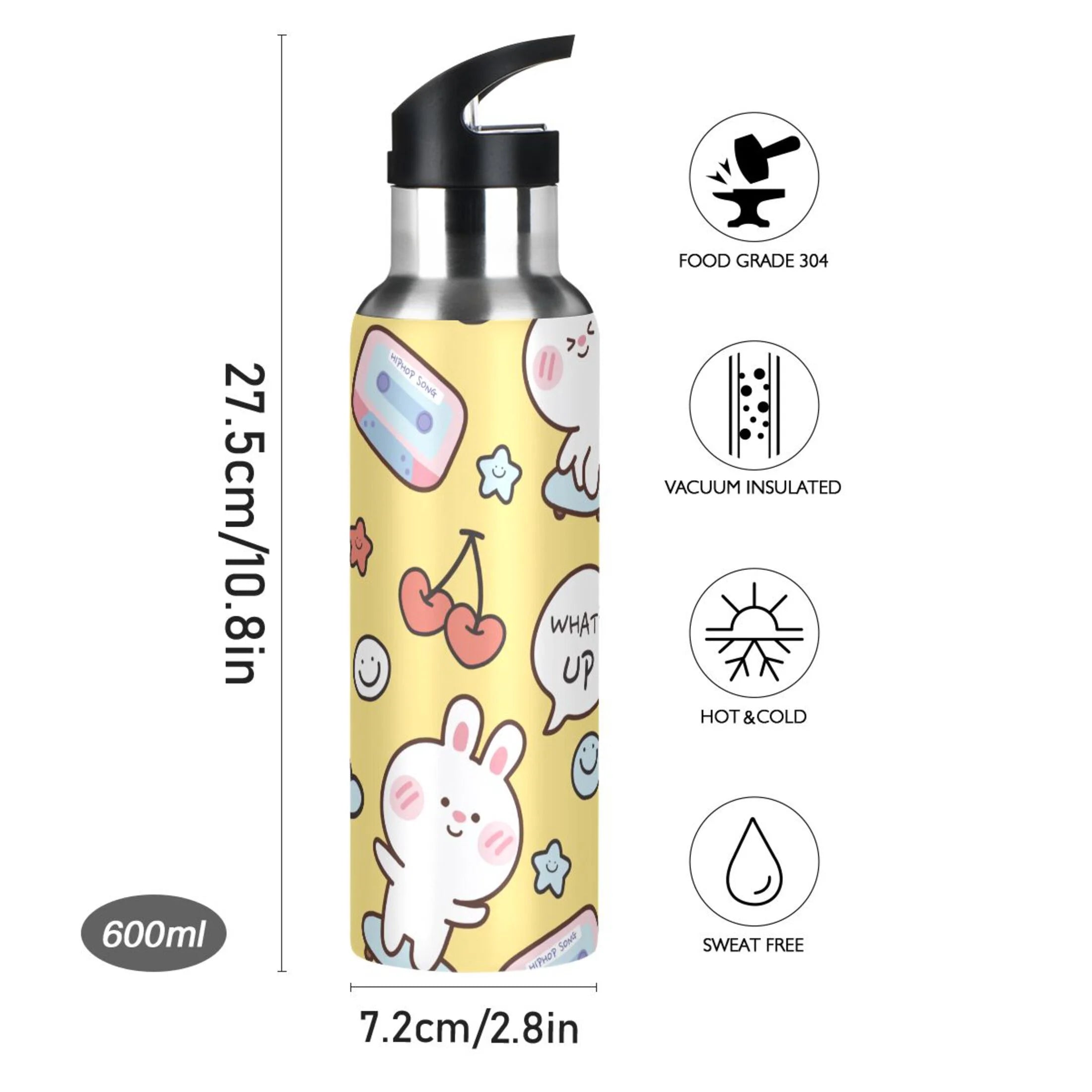 Stainless Steel Insulated Vacuum Flask Water Bottle with Straw Lid Y221536