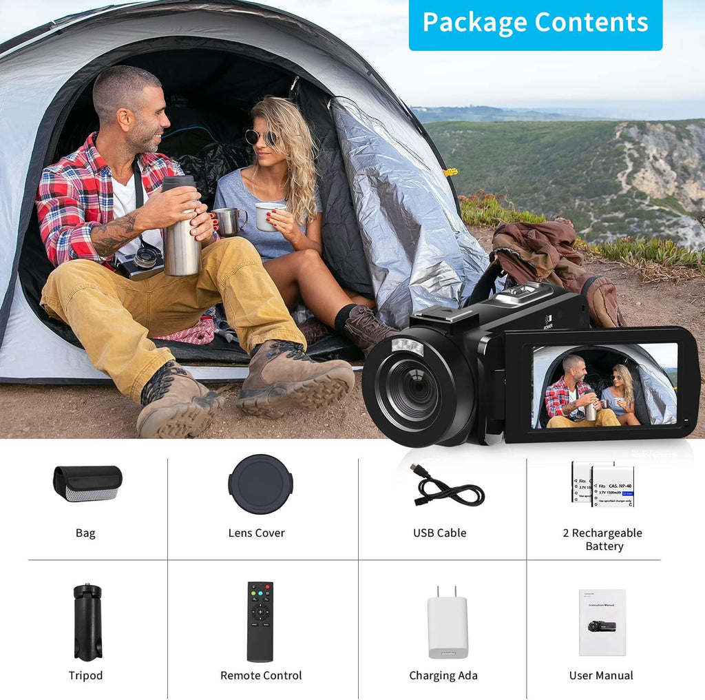 FHD 1080P Camcorder with Tripod and 2 Batteries L688
