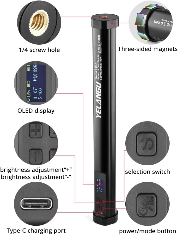 Handheld LED Video Light Stick 5200mAh Rechargeable 21 RGB Effect Dimmable 1200 Lm with Aluminum Body Pack of 2 G62730