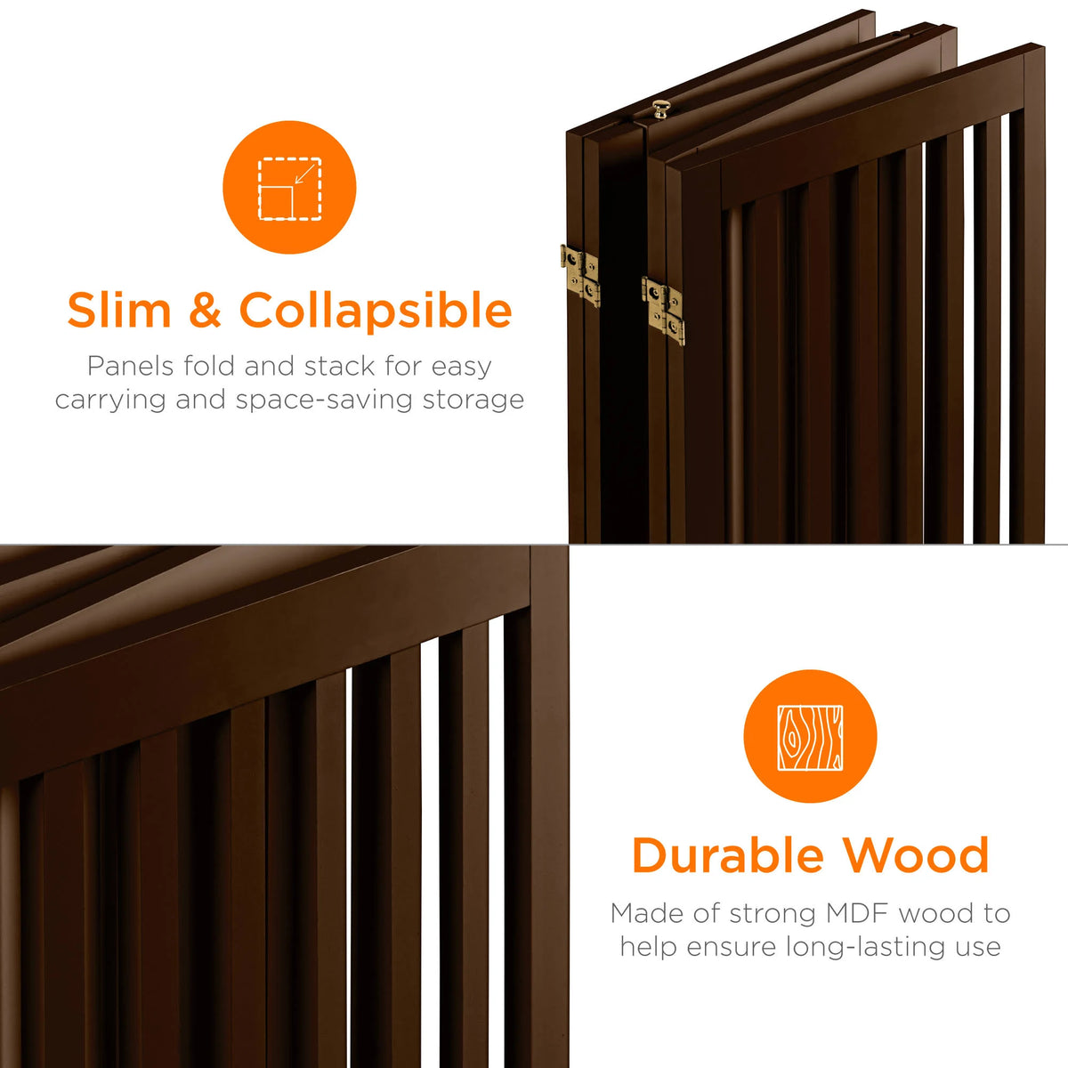 Espresso 4-Panel Freestanding Wooden Pet Gate with Walk Through Door V143300