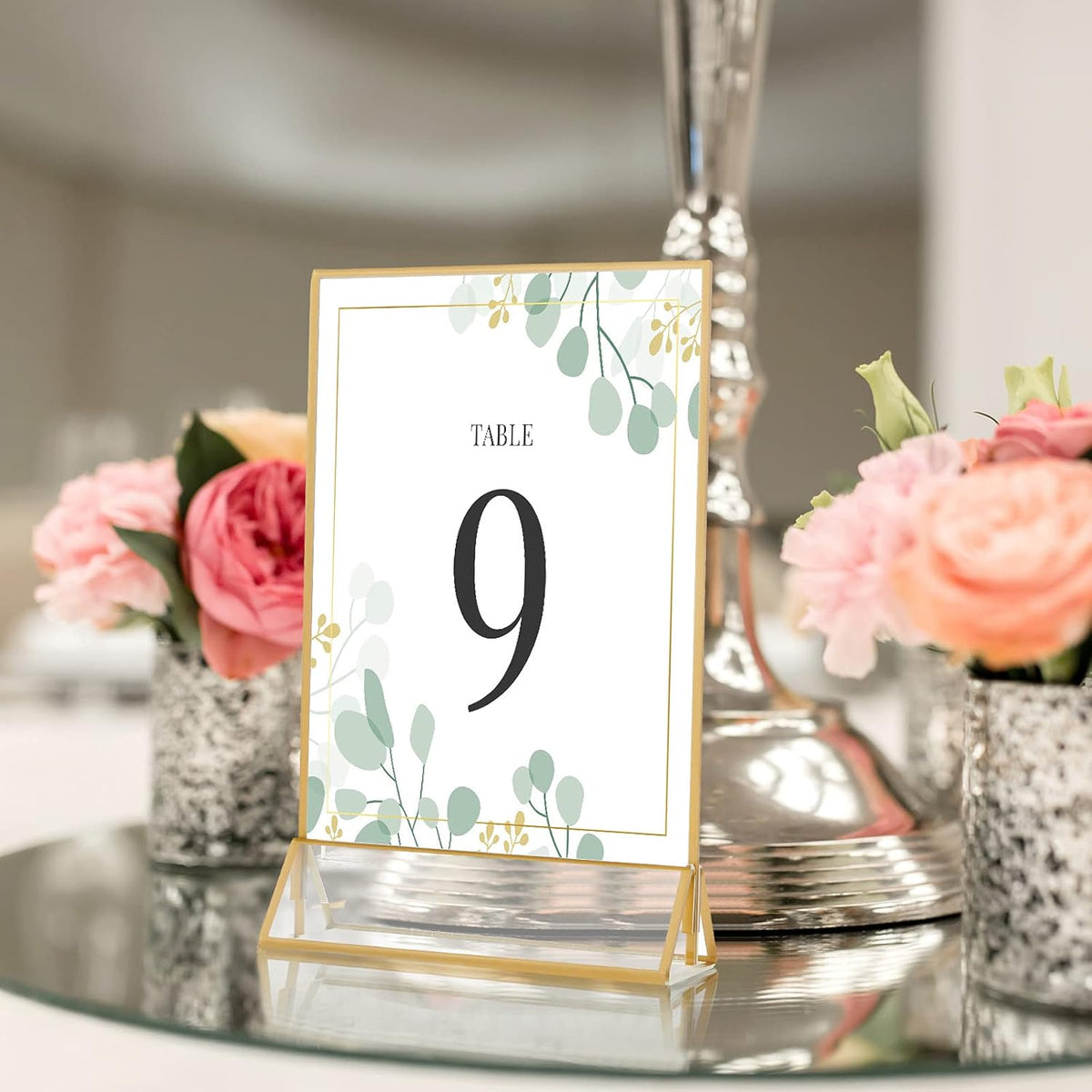 16 Pc Gold Rimmed Clear Acrylic Table Sign Holders, Double Sided Frame with Vertical Stand, 4 x 6 Inch, Pack of 2 O487215