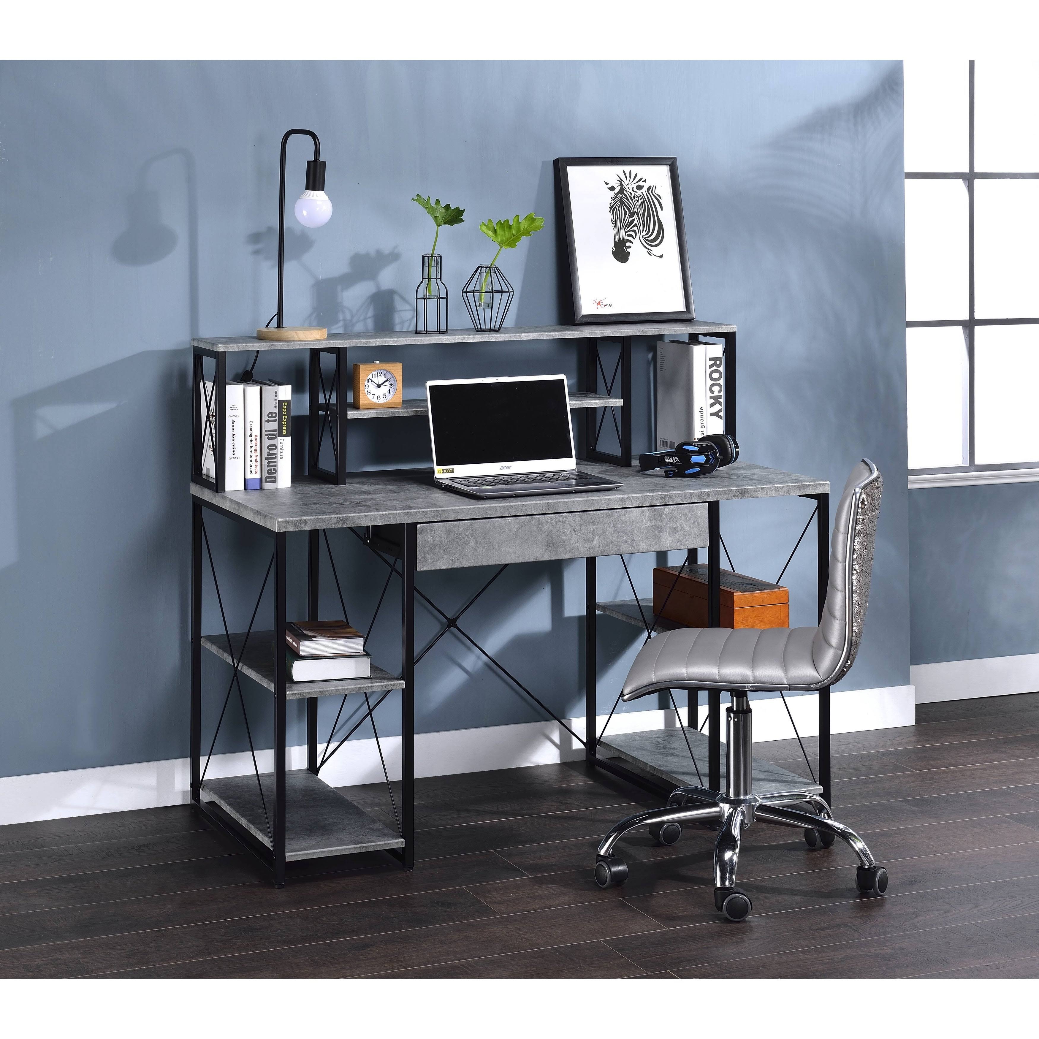 Faux Concrete Black Desk U83964