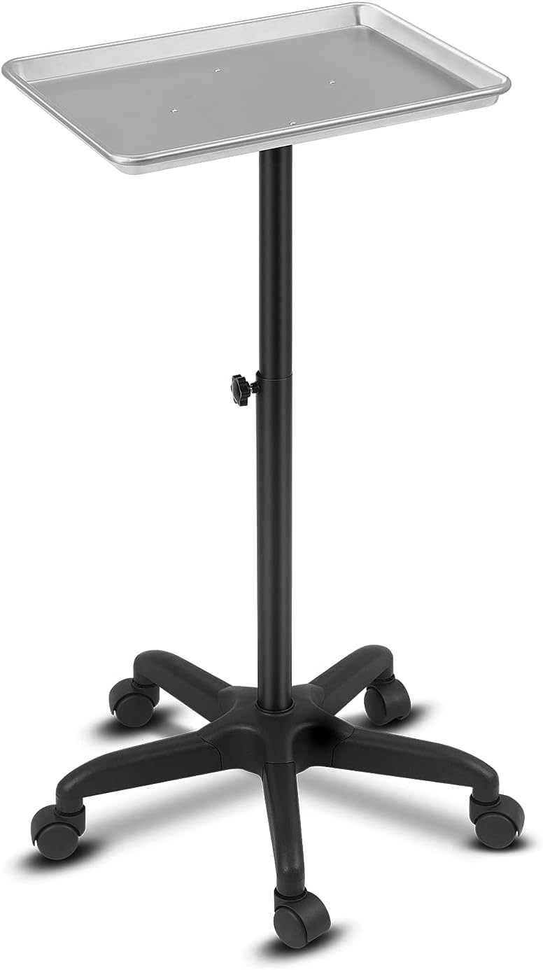 Salon Tray Cart Rolling Trolley Adjustable Height Storage Utility Cart Silver Pack of 2 K9372