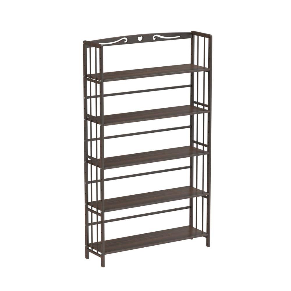Brown Bamboo Bookshelf 5-Shelf Standard Bookcase with Adjustable Shelves Q5418