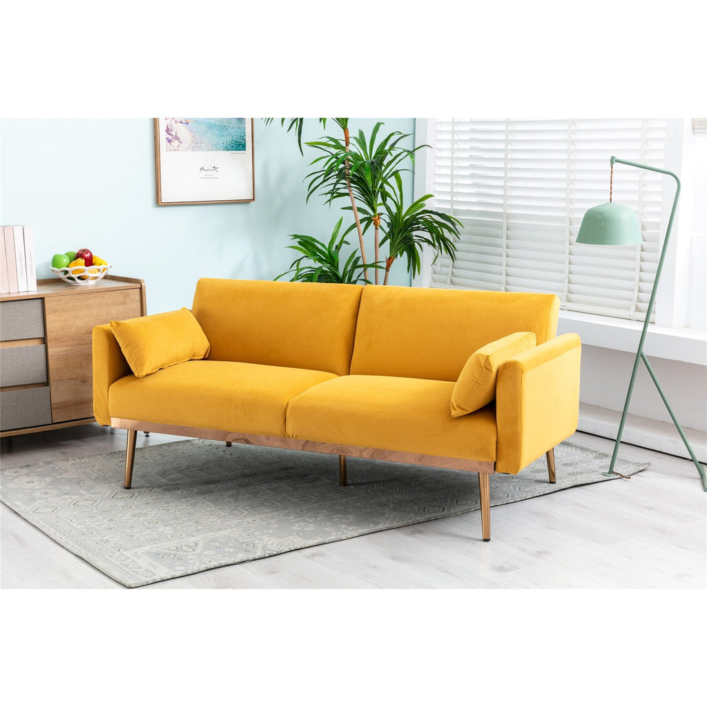 Pink Velvet Loveseat Sofa With Metal Feet M6969