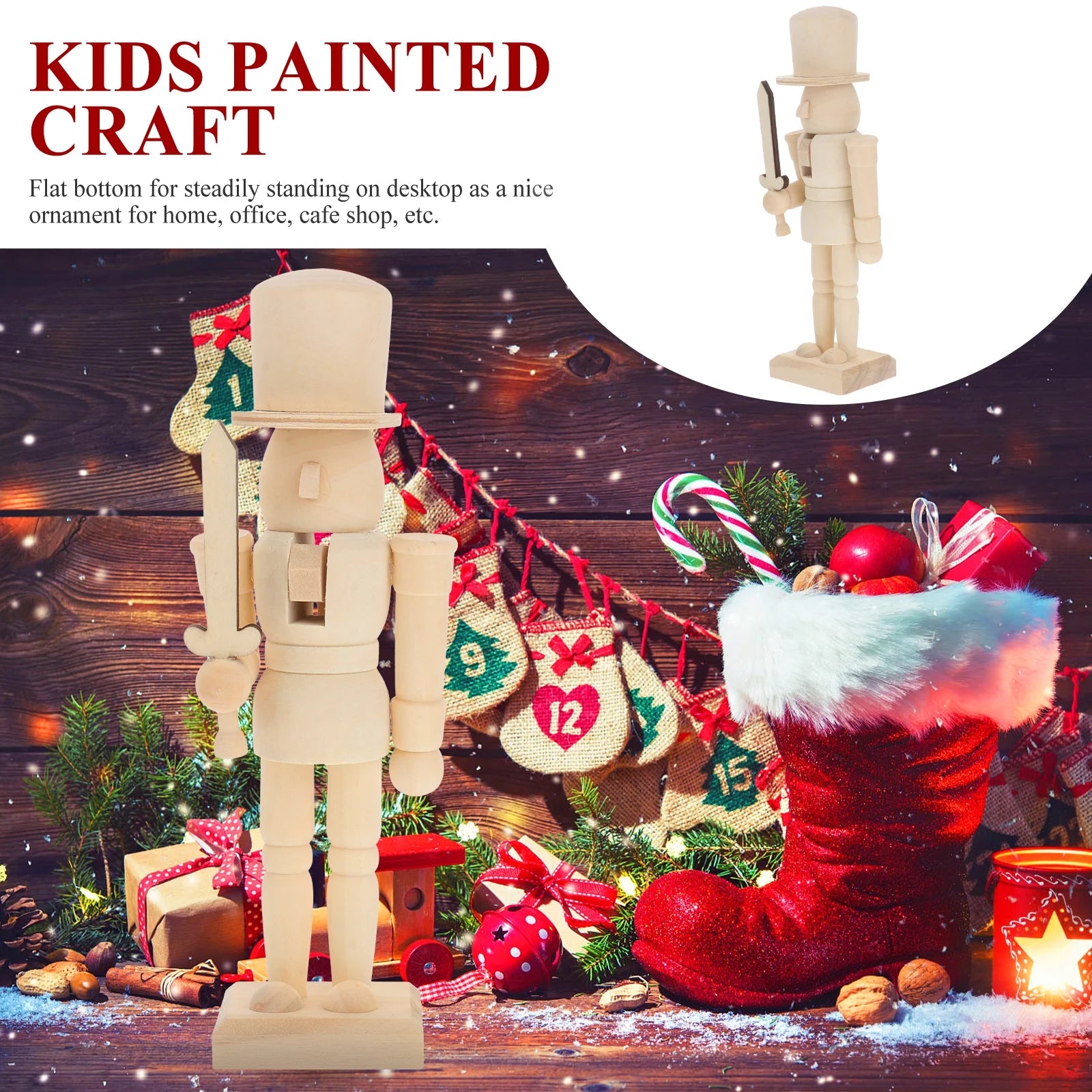 11 Pc Wooden Nutcracker Ornament Bamboo Child U975706