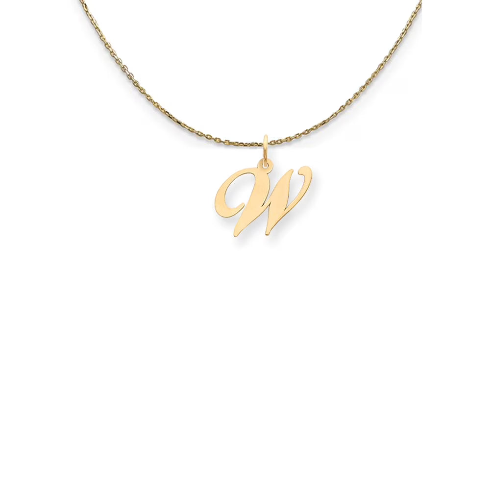 14k Yellow Gold Small Script Initial W Necklace K840