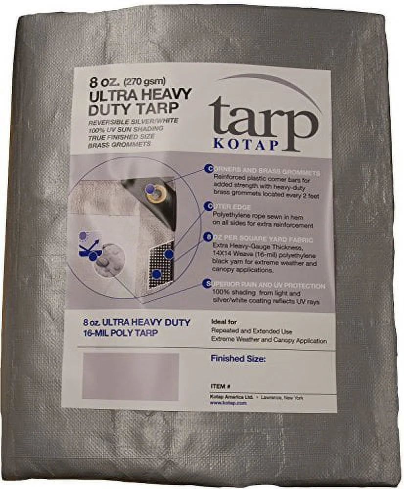 18-ft. x 24-ft. Ultra Heavy-Duty 8 oz/16-mil Poly Tarp Reversible Silver/White J860589