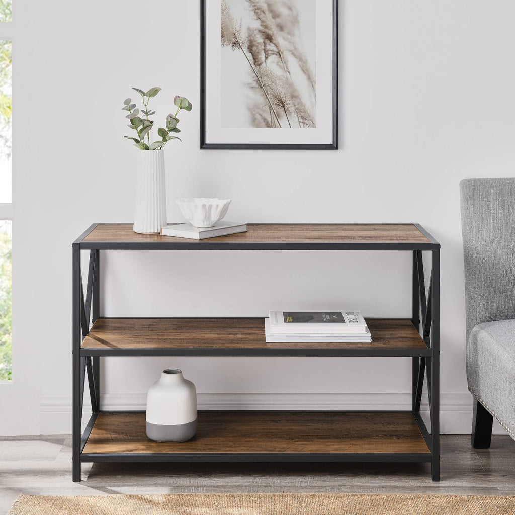 Rustic Oak / Black Metal X-Frame Bookshelf E84741
