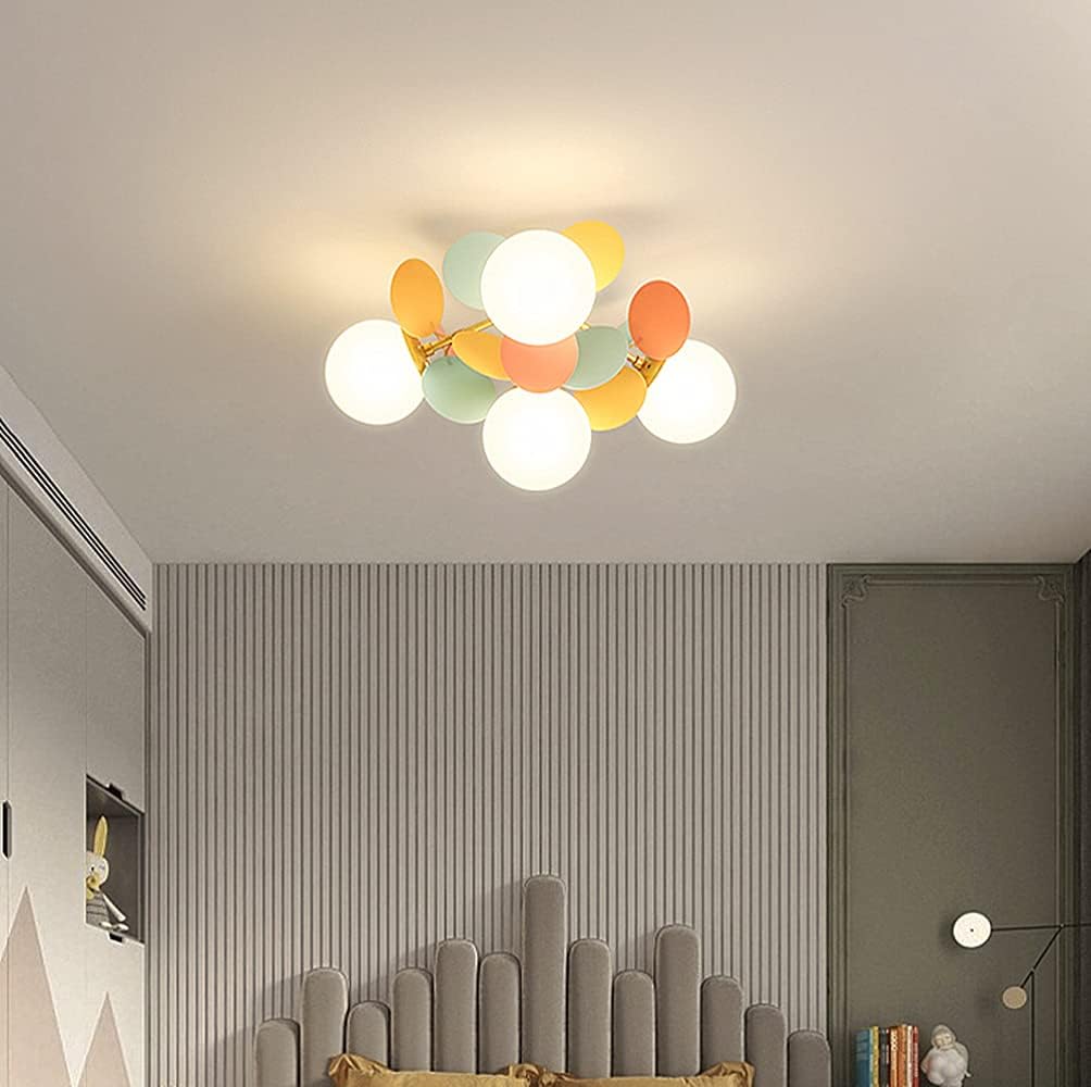 Colorful Macaron Globe Semi Flush Mount Light with Milk White Glass Shade F538665