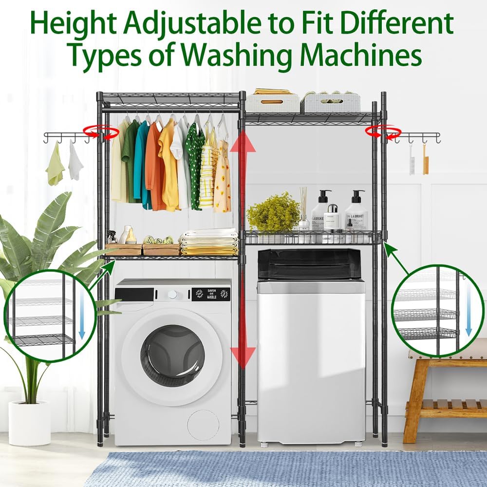 Black 4 Tier Clothes Drying Rack with Adjustable Shelves U86938