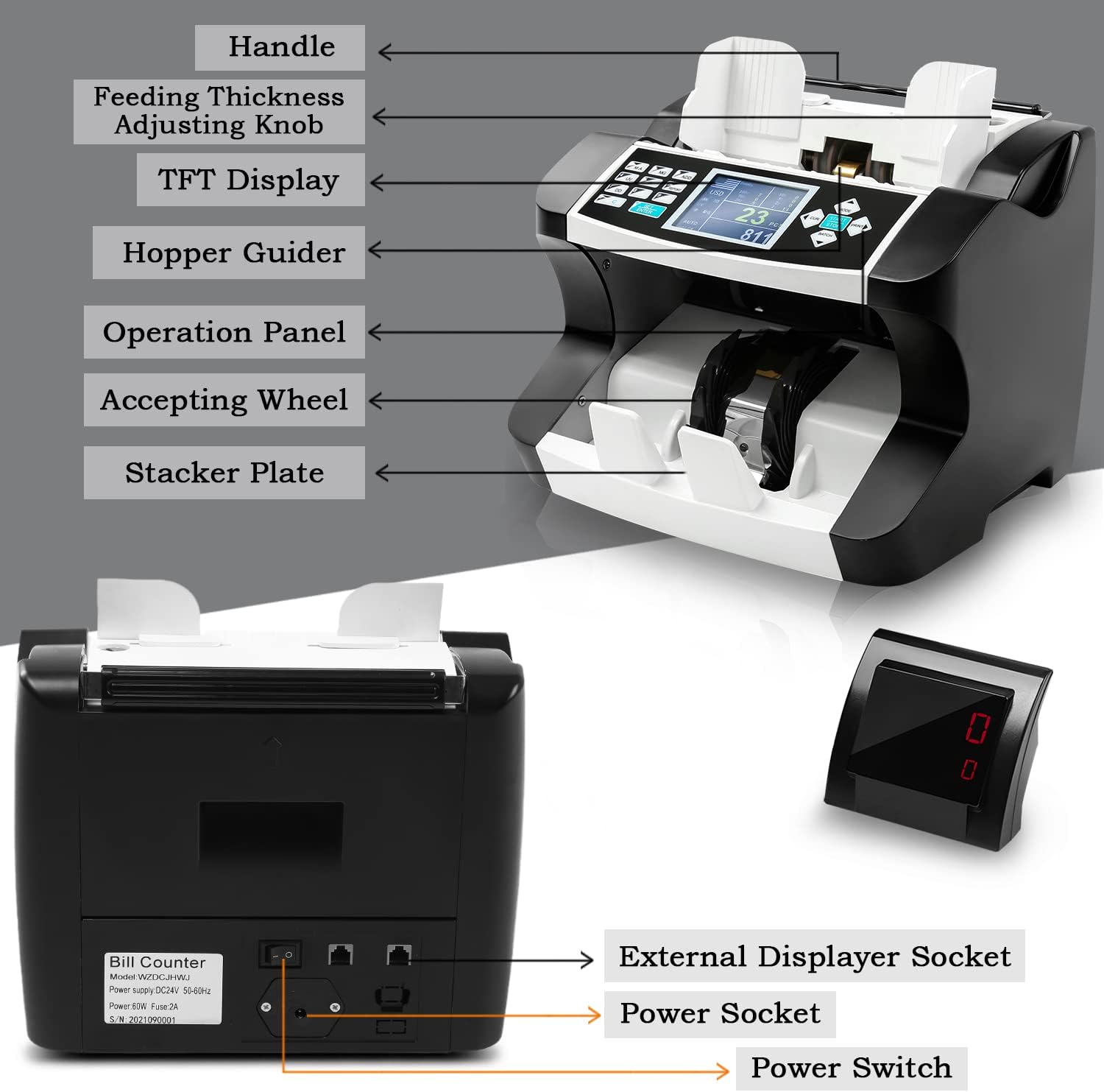 US Dollar Money Counter Machine with Counterfeit Detection Q798