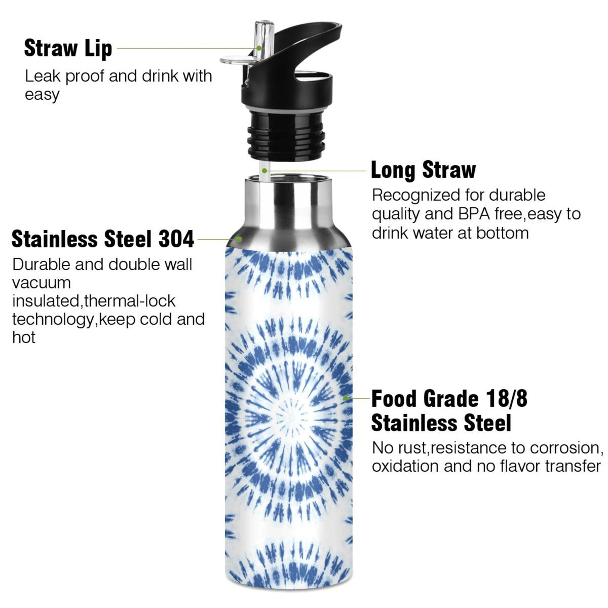 20 OZ Stainless Steel Vacuum Insulated Water Bottle with Straw Lid J8798